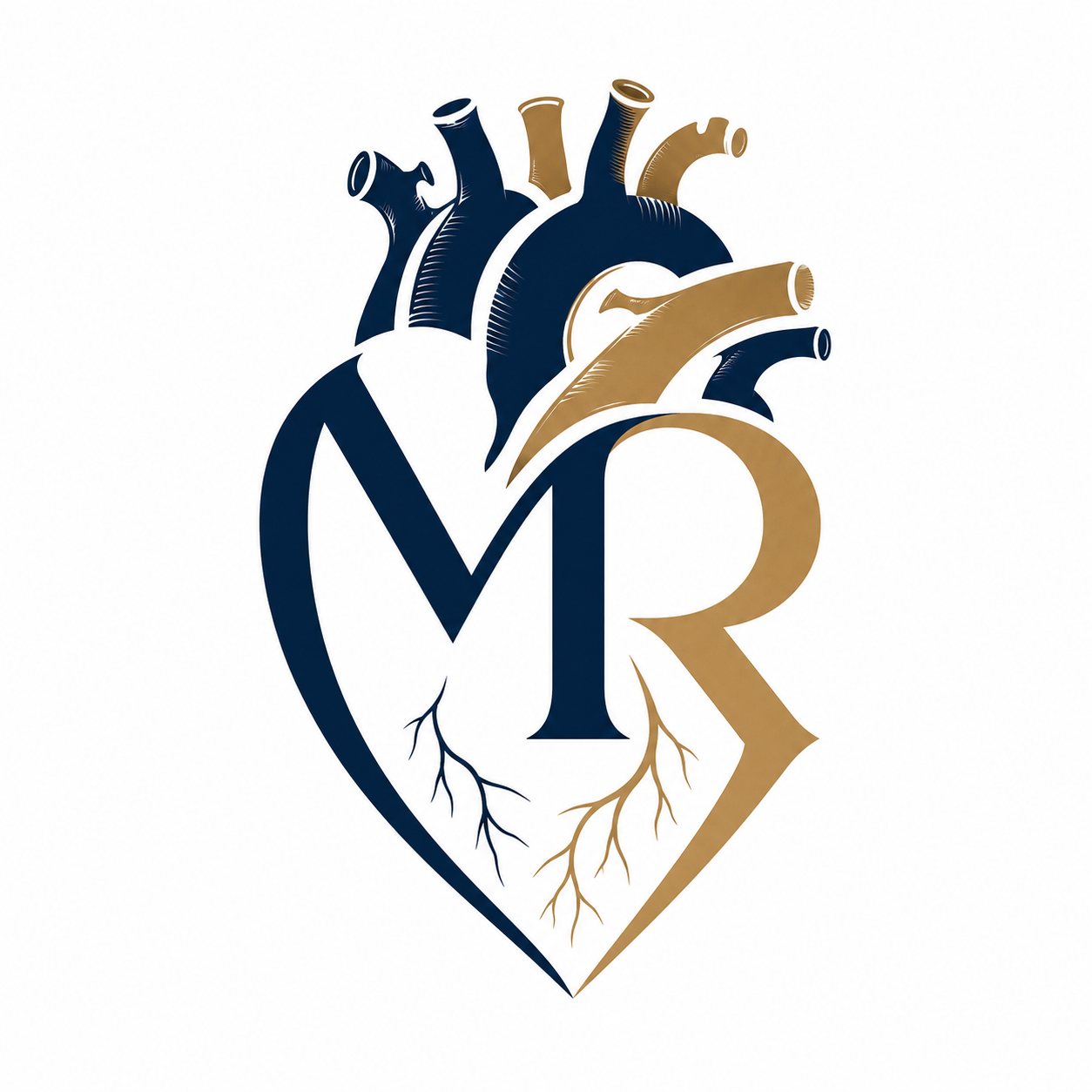 Mitral Recruiting’s navy and gold MR heart logo